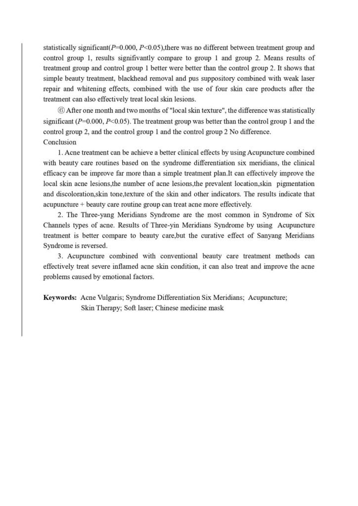 A clinical study on the six meridians syndrome differentiation pattern and acupuncture combined with skin therapy in the efficacy treatment for acne vulgari patients_page-0005