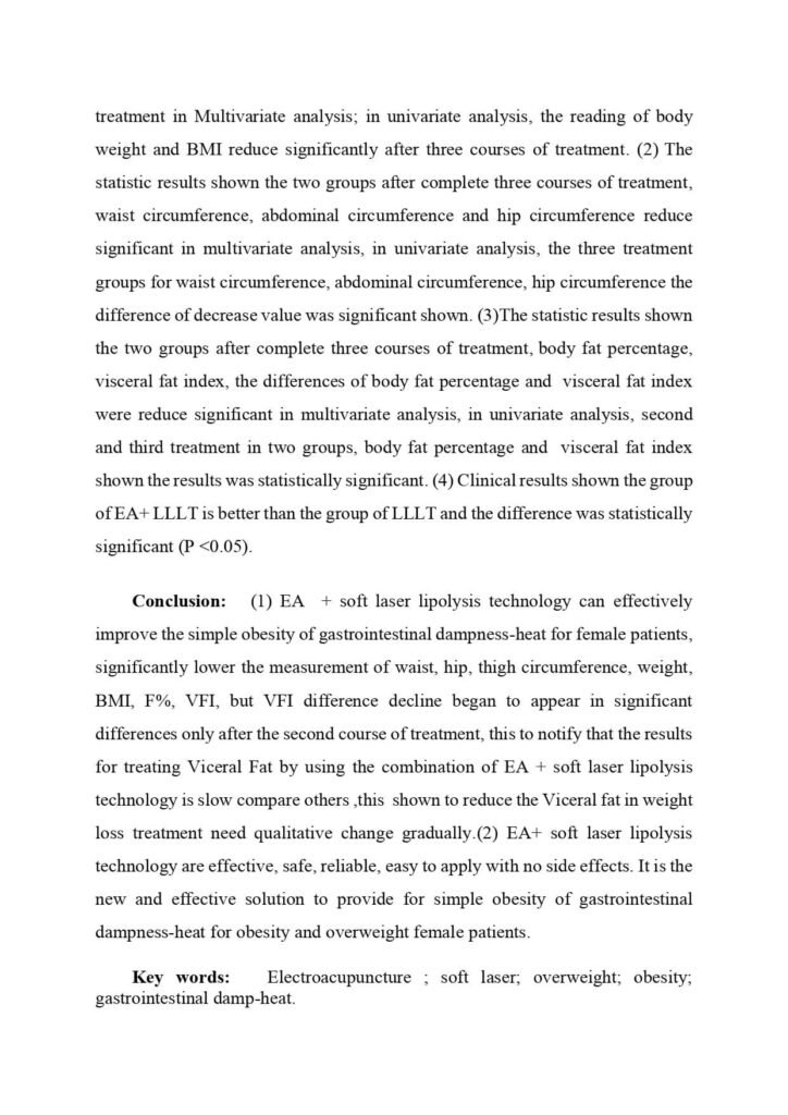 Clinical Research of combining the Electroacupuncture with Lower Level Laser Therapy on simple obesity of gastrointestinal Dampness (1)_page-0002