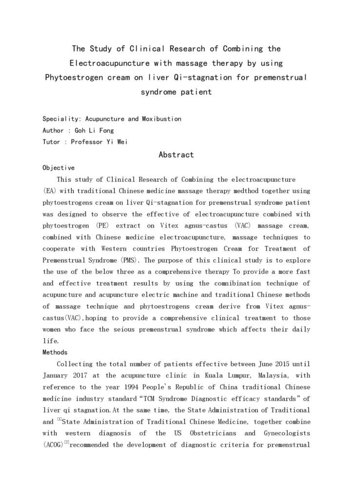 The Study of Clinical Research of Combining the Electroacupuncture with massage therapy by using Phytoestrogen cream on liver Qi (1)_page-0001